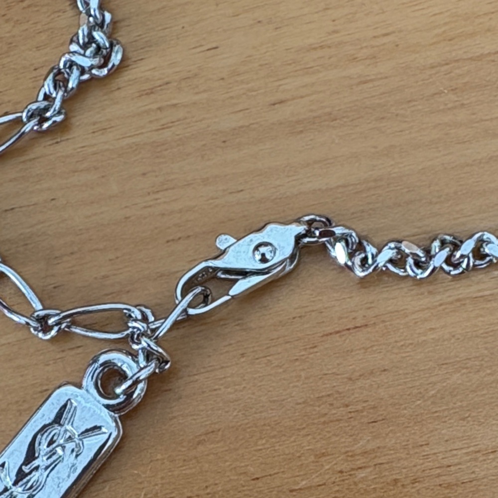 Yves Saint Laurent Silver Tone Chain Geometric Pendant Crystals 20.5-22" extend - Picture 9 of 14